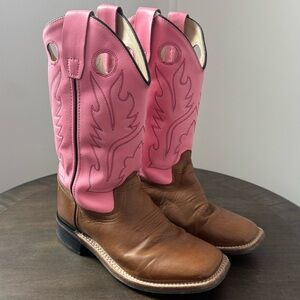 Old West Youth Western Cowboy Boot BSC1839 - Brown & Pink Leather - GUC - Size 5